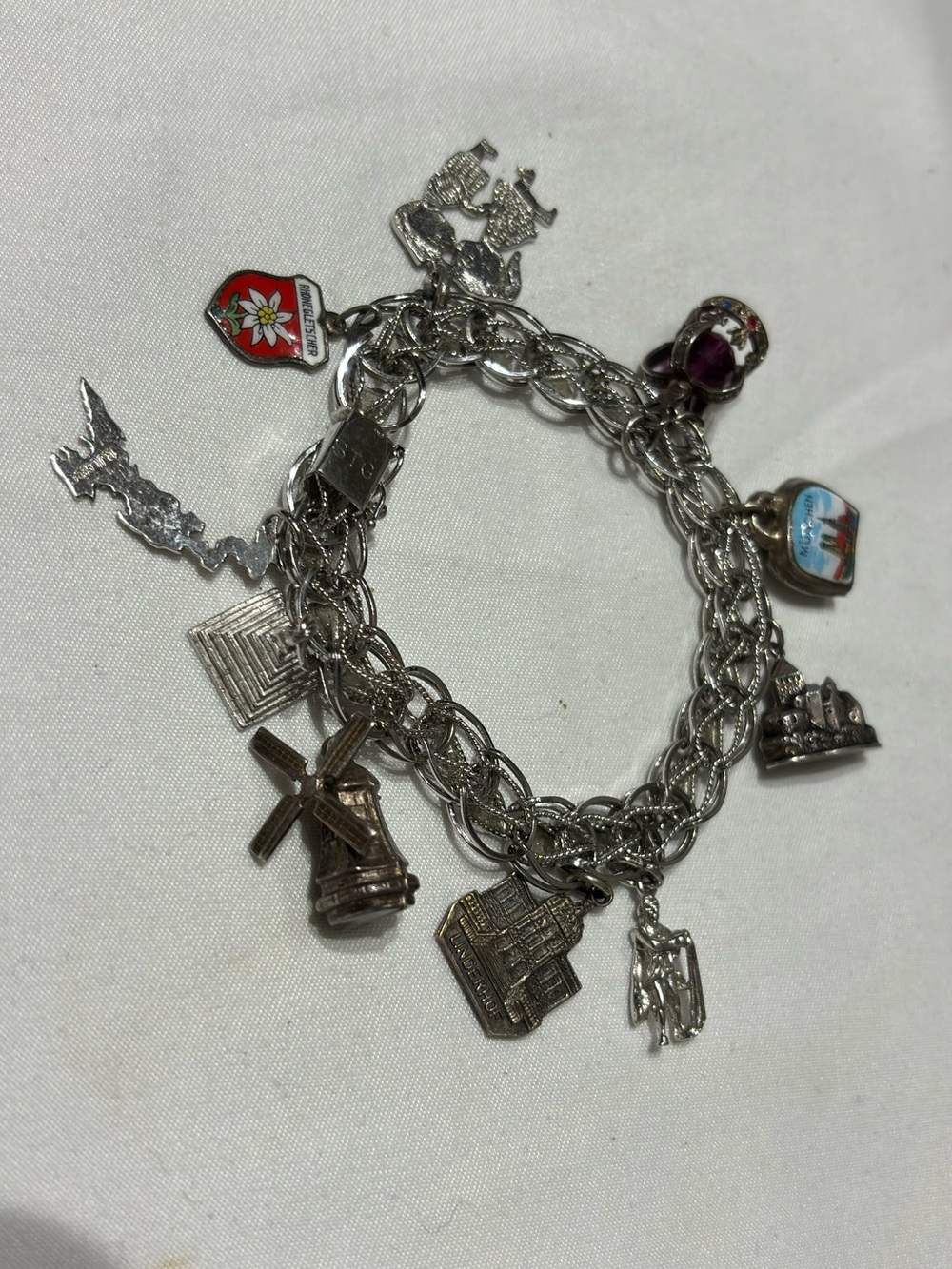Vintage Sterling Silver Charm Bracelet with Travel Charms